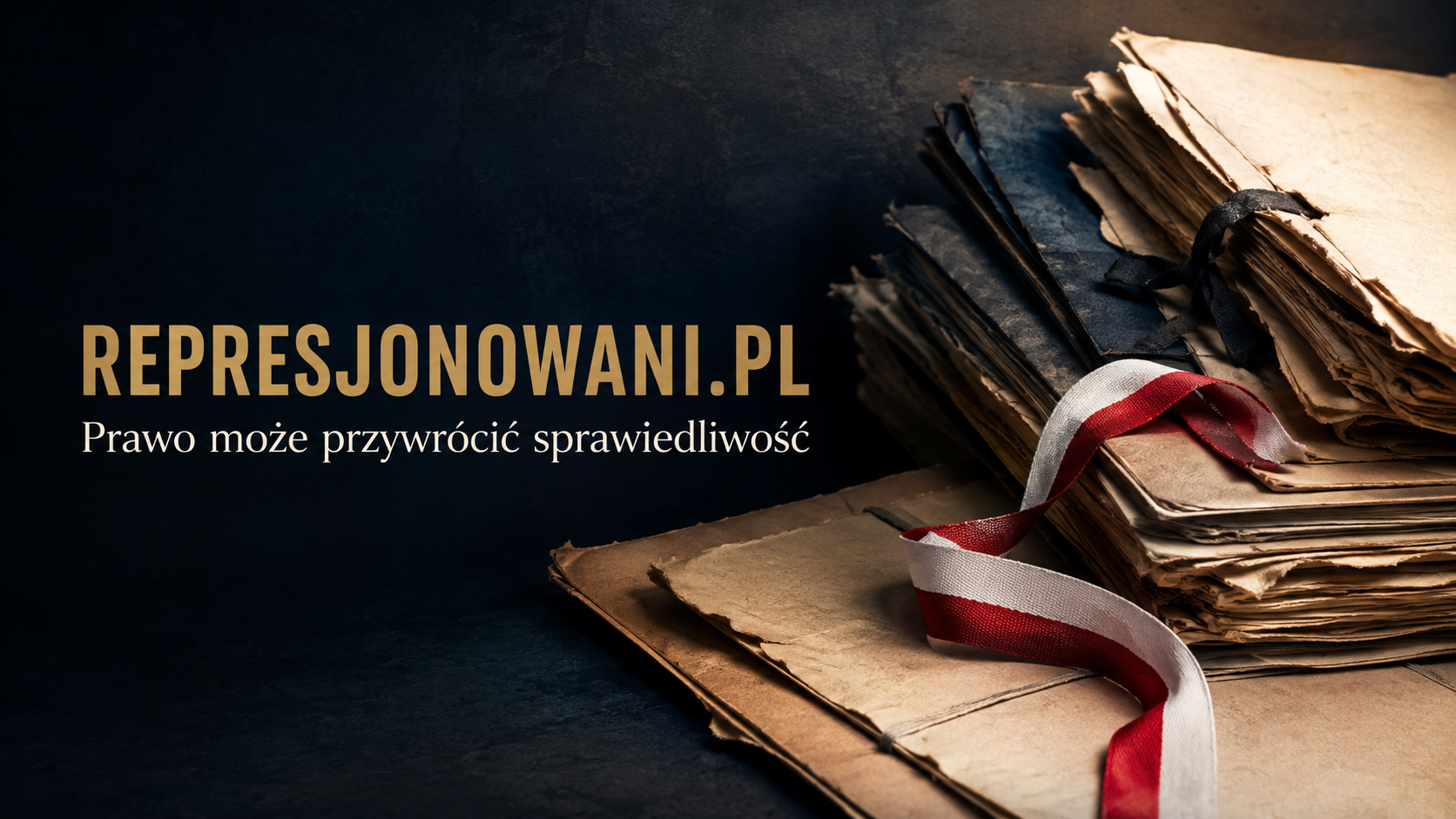 Archiwalne akta przewiązane biało-czerwoną wstęgą